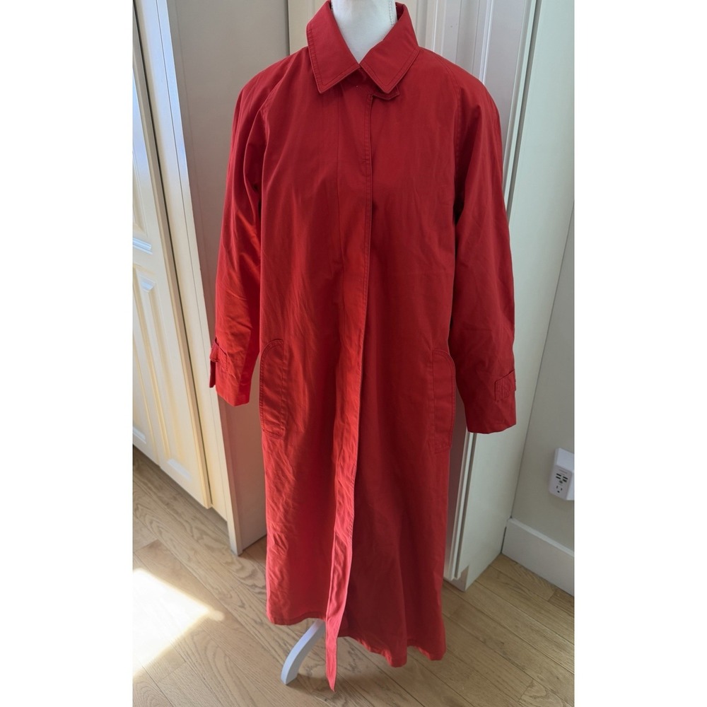 Vintage London Fog Red Trench Coat Fleece Lined Raincoat Women 12 Reg No Belt